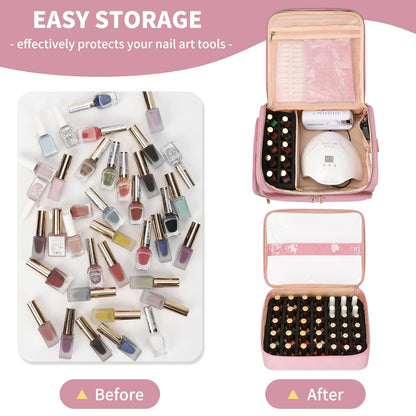 Extra Large Nail Polish Organizer Backpack, Nail Storage Bag | Holds 86 to 100+ Bottles, Full Size Lamp Compatible, 2 Removable Pouches, Portable Travel Case, For Nail Tech Kit