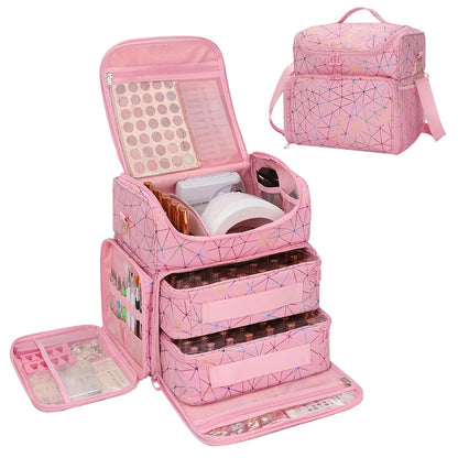 Extra Large Nail Polish Organizer Backpack, Nail Storage Bag | Holds 86 to 100+ Bottles, Full Size Lamp Compatible, 2 Removable Pouches, Portable Travel Case, For Nail Tech Kit