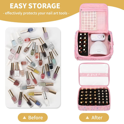 Extra Large Nail Polish Organizer Backpack, Nail Storage Bag | Holds 86 to 100+ Bottles, Full Size Lamp Compatible, 2 Removable Pouches, Portable Travel Case, For Nail Tech Kit
