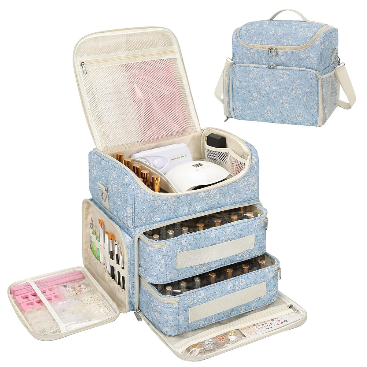 Extra Large Nail Polish Organizer Backpack, Nail Storage Bag | Holds 86 to 100+ Bottles, Full Size Lamp Compatible, 2 Removable Pouches, Portable Travel Case, For Nail Tech Kit