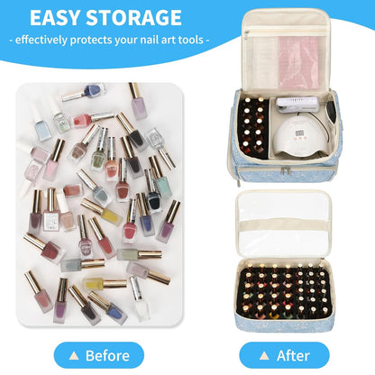 Extra Large Nail Polish Organizer Backpack, Nail Storage Bag | Holds 86 to 100+ Bottles, Full Size Lamp Compatible, 2 Removable Pouches, Portable Travel Case, For Nail Tech Kit