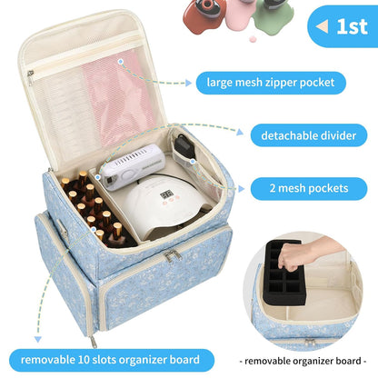 Extra Large Nail Polish Organizer Backpack, Nail Storage Bag | Holds 86 to 100+ Bottles, Full Size Lamp Compatible, 2 Removable Pouches, Portable Travel Case, For Nail Tech Kit