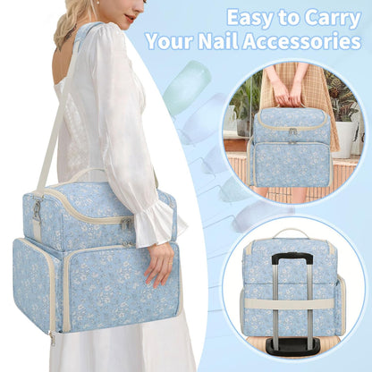 Extra Large Nail Polish Organizer Backpack, Nail Storage Bag | Holds 86 to 100+ Bottles, Full Size Lamp Compatible, 2 Removable Pouches, Portable Travel Case, For Nail Tech Kit