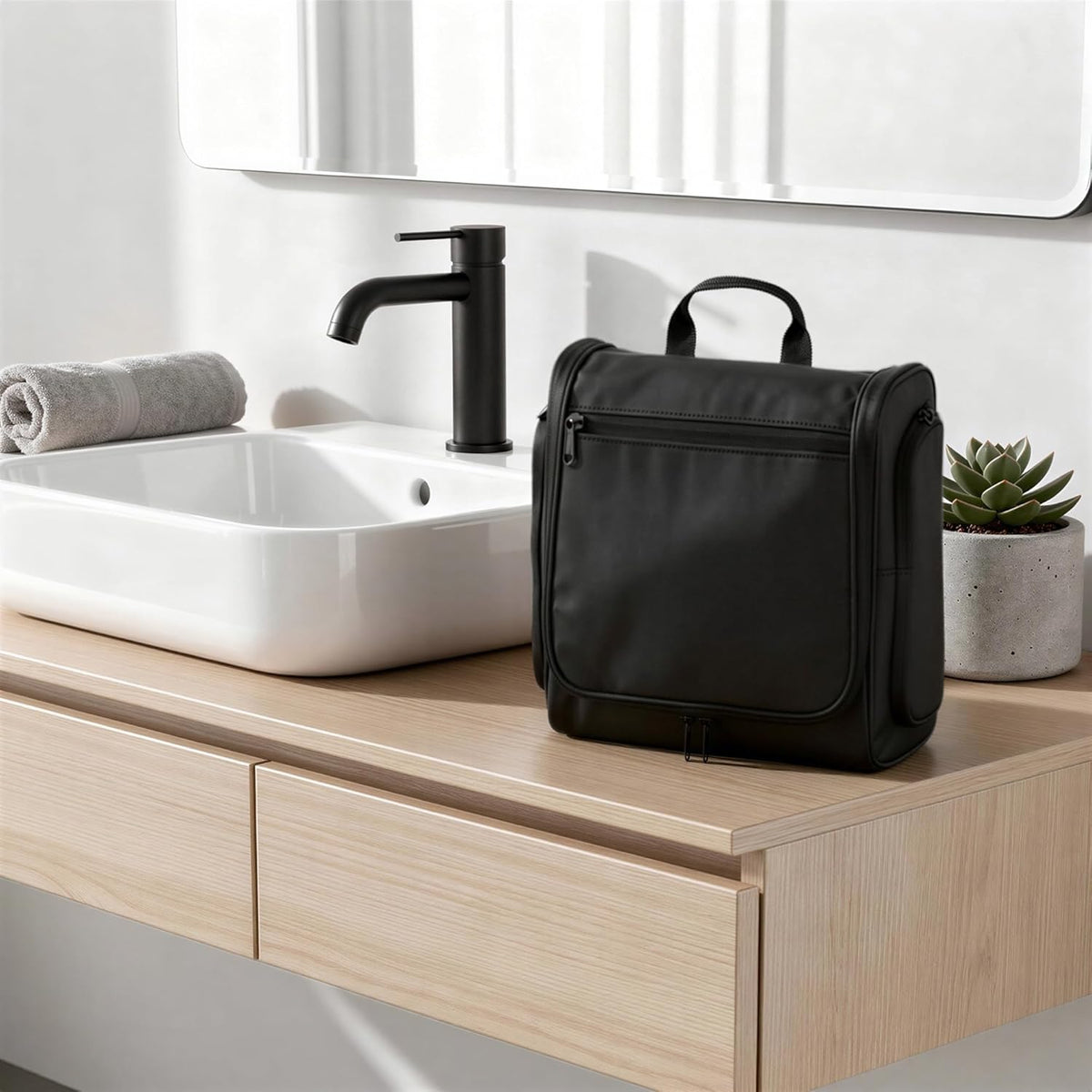 Waterproof Travel Toiletry Bag for Men and Women, Hanging Dopp Kit with Multiple Interior Pockets, 2 Side Pockets, Black, 10" x 4" x 10"