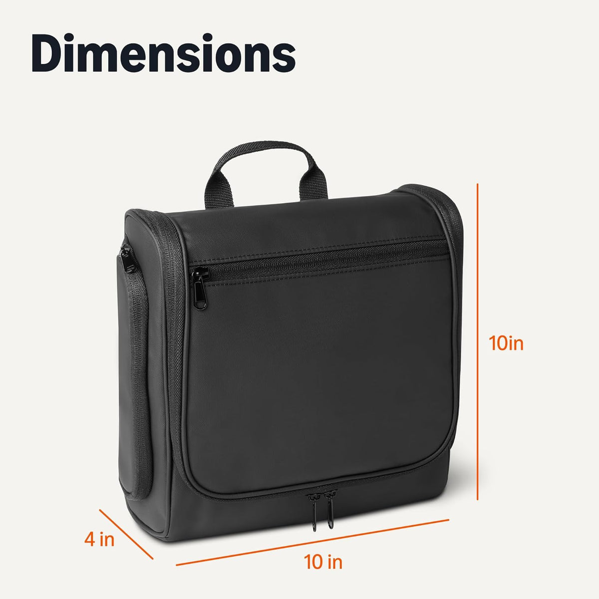 Waterproof Travel Toiletry Bag for Men and Women, Hanging Dopp Kit with Multiple Interior Pockets, 2 Side Pockets, Black, 10" x 4" x 10"