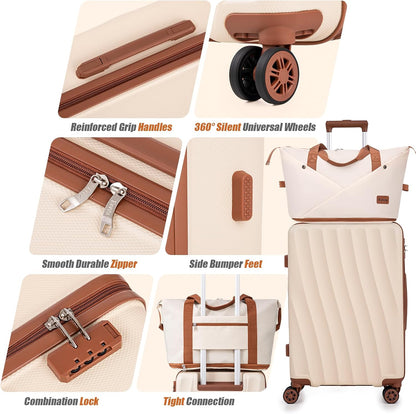 Carry on Luggage Sets 22x14x9 Airline Approved Durable Travel Luggage Suitcases with Wheels,ABS Hard Case Suitcases with Spinner Wheels,(Orange, Sets(20"/DB/TB))