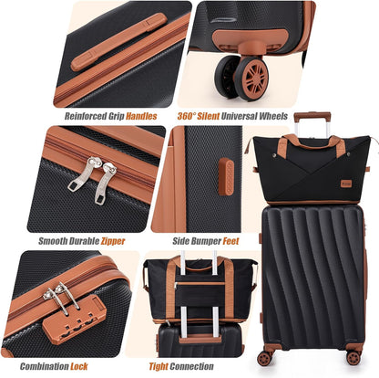 Carry on Luggage Sets 22x14x9 Airline Approved Durable Travel Luggage Suitcases with Wheels,ABS Hard Case Suitcases with Spinner Wheels,(Orange, Sets(20"/DB/TB))
