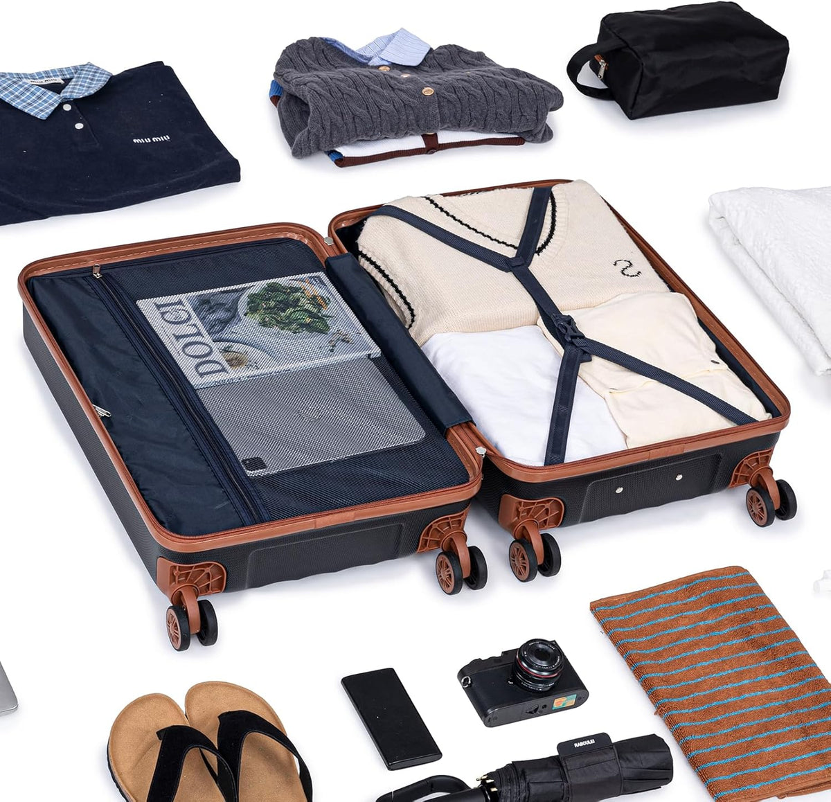 Carry on Luggage Sets 22x14x9 Airline Approved Durable Travel Luggage Suitcases with Wheels,ABS Hard Case Suitcases with Spinner Wheels,(Orange, Sets(20"/DB/TB))