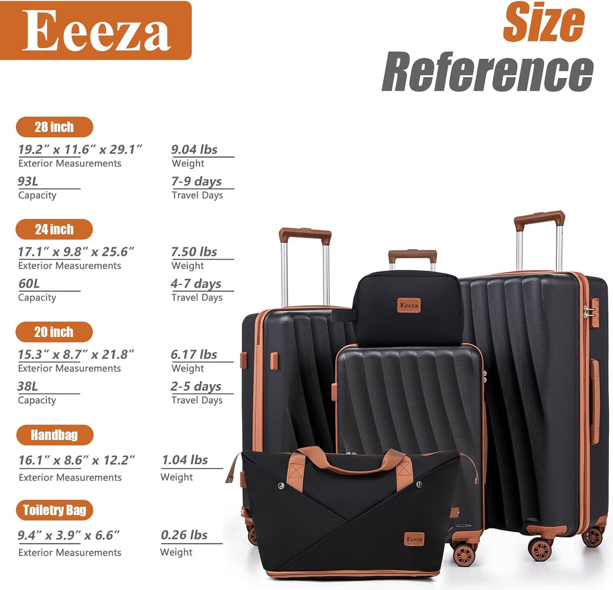 Carry on Luggage Sets 22x14x9 Airline Approved Durable Travel Luggage Suitcases with Wheels,ABS Hard Case Suitcases with Spinner Wheels,(Orange, Sets(20"/DB/TB))