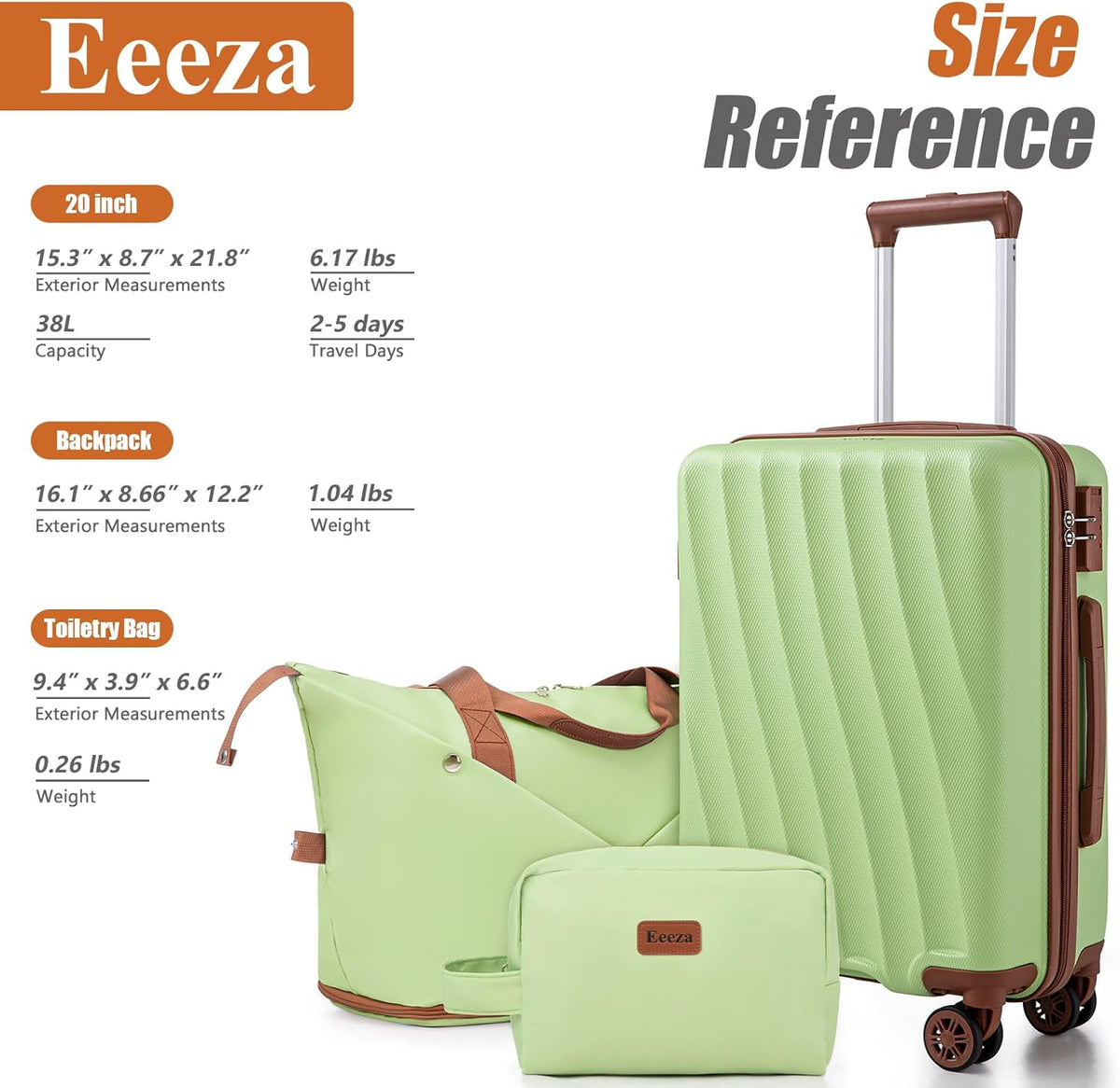 Carry on Luggage Sets 22x14x9 Airline Approved Durable Travel Luggage Suitcases with Wheels,ABS Hard Case Suitcases with Spinner Wheels,(Orange, Sets(20"/DB/TB))