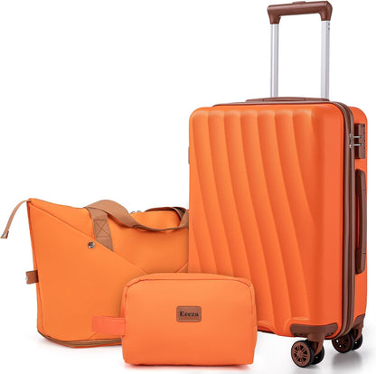 Carry on Luggage Sets 22x14x9 Airline Approved Durable Travel Luggage Suitcases with Wheels,ABS Hard Case Suitcases with Spinner Wheels,(Orange, Sets(20"/DB/TB))