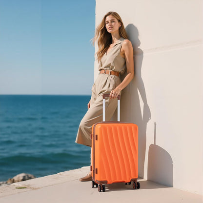 Carry on Luggage Sets 22x14x9 Airline Approved Durable Travel Luggage Suitcases with Wheels,ABS Hard Case Suitcases with Spinner Wheels,(Orange, Sets(20"/DB/TB))
