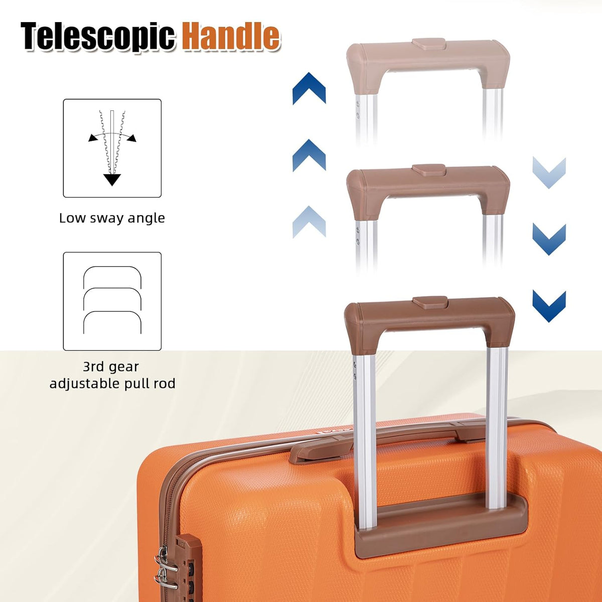 Carry on Luggage Sets 22x14x9 Airline Approved Durable Travel Luggage Suitcases with Wheels,ABS Hard Case Suitcases with Spinner Wheels,(Orange, Sets(20"/DB/TB))
