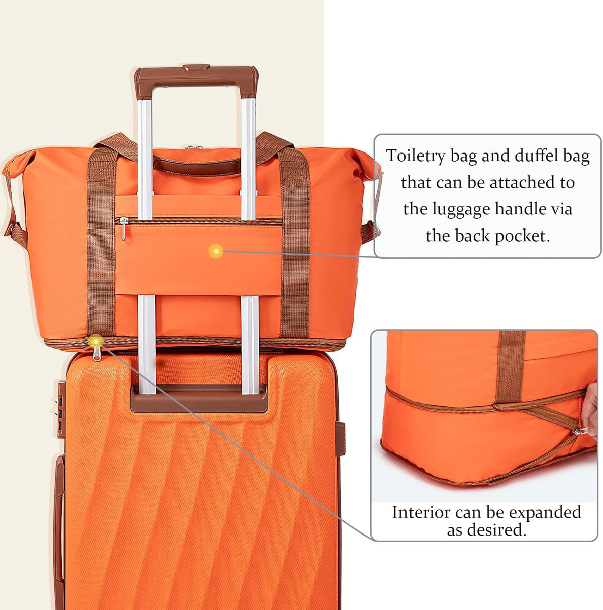 Carry on Luggage Sets 22x14x9 Airline Approved Durable Travel Luggage Suitcases with Wheels,ABS Hard Case Suitcases with Spinner Wheels,(Orange, Sets(20"/DB/TB))