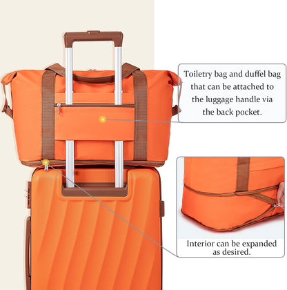 Carry on Luggage Sets 22x14x9 Airline Approved Durable Travel Luggage Suitcases with Wheels,ABS Hard Case Suitcases with Spinner Wheels,(Orange, Sets(20"/DB/TB))