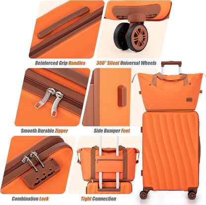 Carry on Luggage Sets 22x14x9 Airline Approved Durable Travel Luggage Suitcases with Wheels,ABS Hard Case Suitcases with Spinner Wheels,(Orange, Sets(20"/DB/TB))
