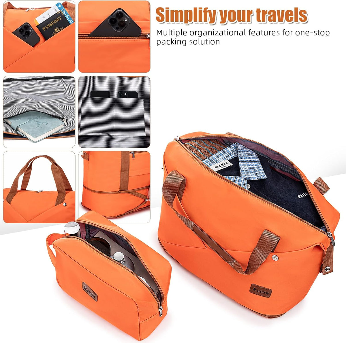 Carry on Luggage Sets 22x14x9 Airline Approved Durable Travel Luggage Suitcases with Wheels,ABS Hard Case Suitcases with Spinner Wheels,(Orange, Sets(20"/DB/TB))