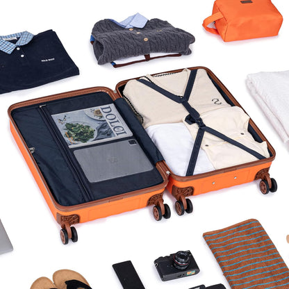 Carry on Luggage Sets 22x14x9 Airline Approved Durable Travel Luggage Suitcases with Wheels,ABS Hard Case Suitcases with Spinner Wheels,(Orange, Sets(20"/DB/TB))