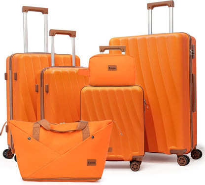 Carry on Luggage Sets 22x14x9 Airline Approved Durable Travel Luggage Suitcases with Wheels,ABS Hard Case Suitcases with Spinner Wheels,(Orange, Sets(20"/DB/TB))
