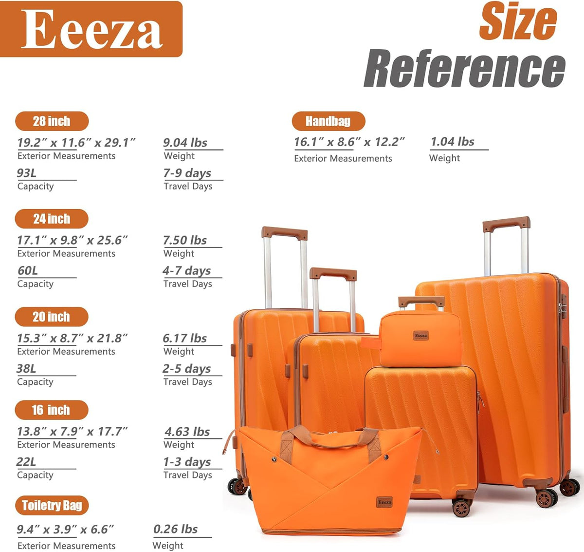 Carry on Luggage Sets 22x14x9 Airline Approved Durable Travel Luggage Suitcases with Wheels,ABS Hard Case Suitcases with Spinner Wheels,(Orange, Sets(20"/DB/TB))