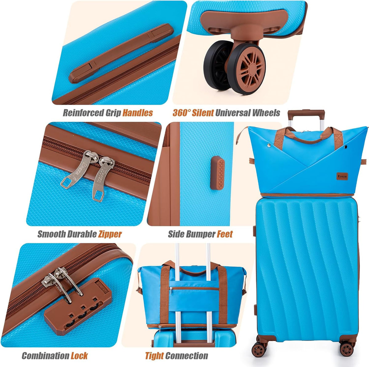 Carry on Luggage Sets 22x14x9 Airline Approved Durable Travel Luggage Suitcases with Wheels,ABS Hard Case Suitcases with Spinner Wheels,(Orange, Sets(20"/DB/TB))