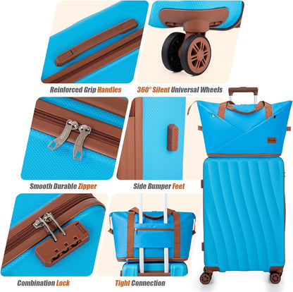 Carry on Luggage Sets 22x14x9 Airline Approved Durable Travel Luggage Suitcases with Wheels,ABS Hard Case Suitcases with Spinner Wheels,(Orange, Sets(20"/DB/TB))