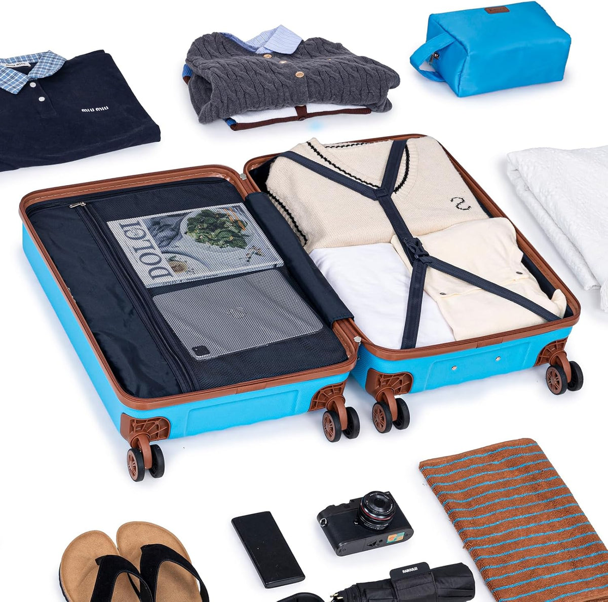 Carry on Luggage Sets 22x14x9 Airline Approved Durable Travel Luggage Suitcases with Wheels,ABS Hard Case Suitcases with Spinner Wheels,(Orange, Sets(20"/DB/TB))