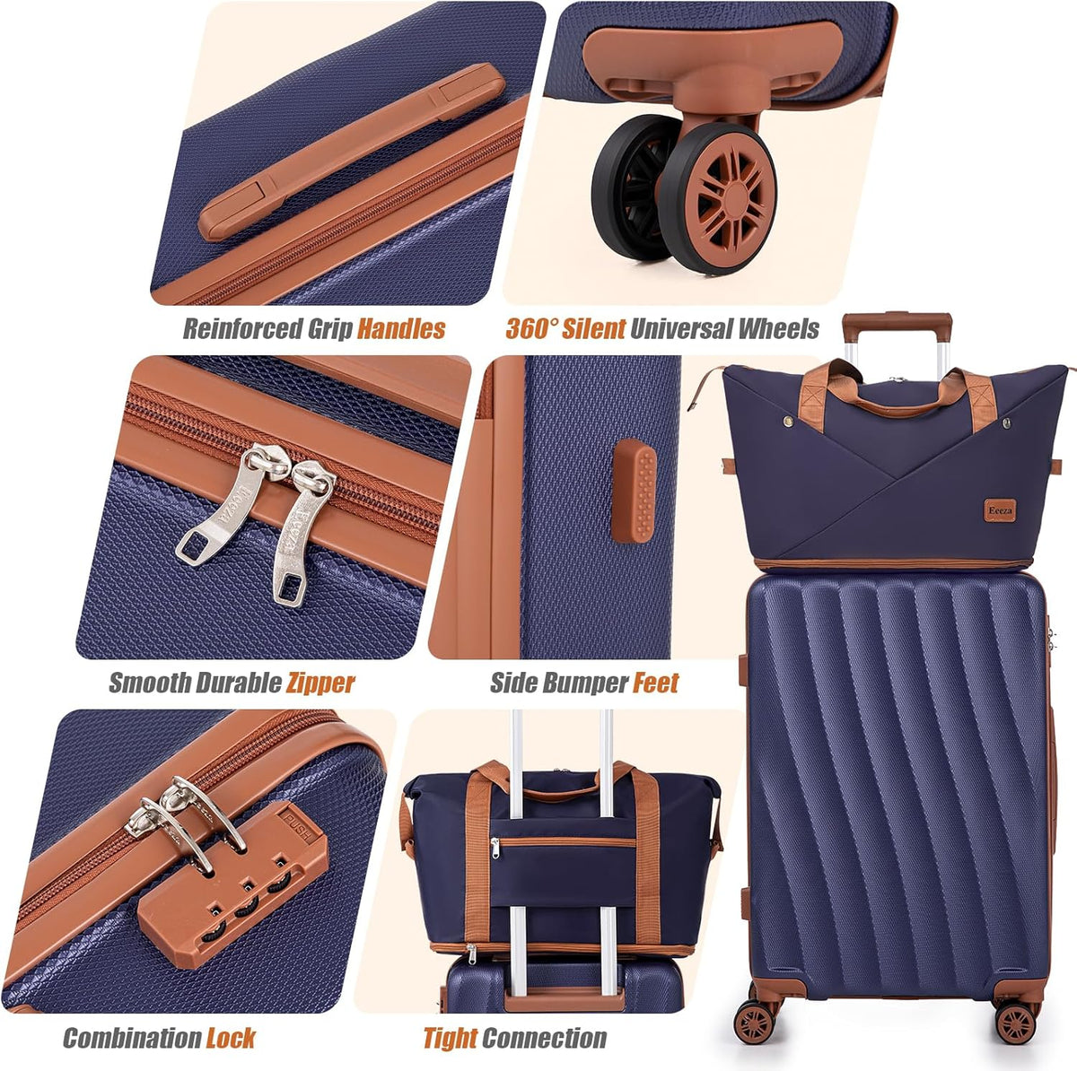 Carry on Luggage Sets 22x14x9 Airline Approved Durable Travel Luggage Suitcases with Wheels,ABS Hard Case Suitcases with Spinner Wheels,(Orange, Sets(20"/DB/TB))