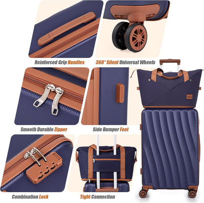Carry on Luggage Sets 22x14x9 Airline Approved Durable Travel Luggage Suitcases with Wheels,ABS Hard Case Suitcases with Spinner Wheels,(Orange, Sets(20"/DB/TB))