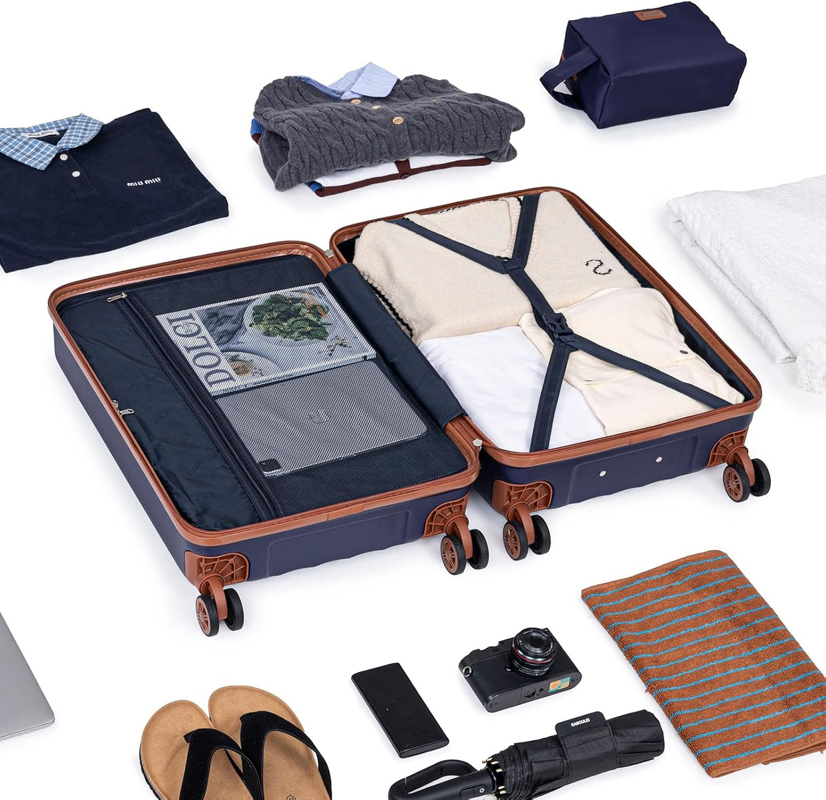 Carry on Luggage Sets 22x14x9 Airline Approved Durable Travel Luggage Suitcases with Wheels,ABS Hard Case Suitcases with Spinner Wheels,(Orange, Sets(20"/DB/TB))