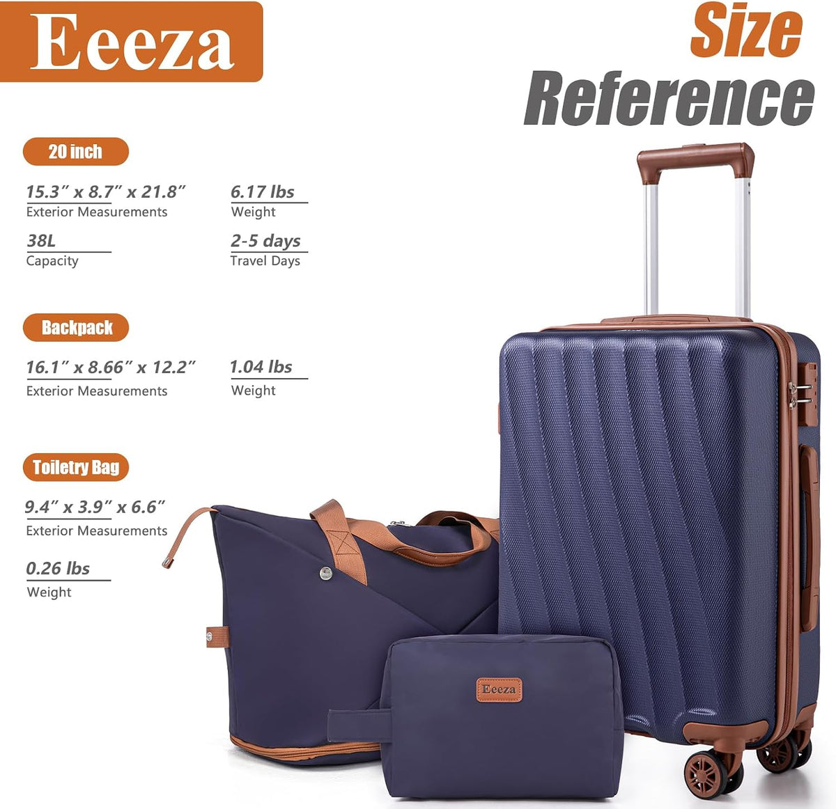 Carry on Luggage Sets 22x14x9 Airline Approved Durable Travel Luggage Suitcases with Wheels,ABS Hard Case Suitcases with Spinner Wheels,(Orange, Sets(20"/DB/TB))