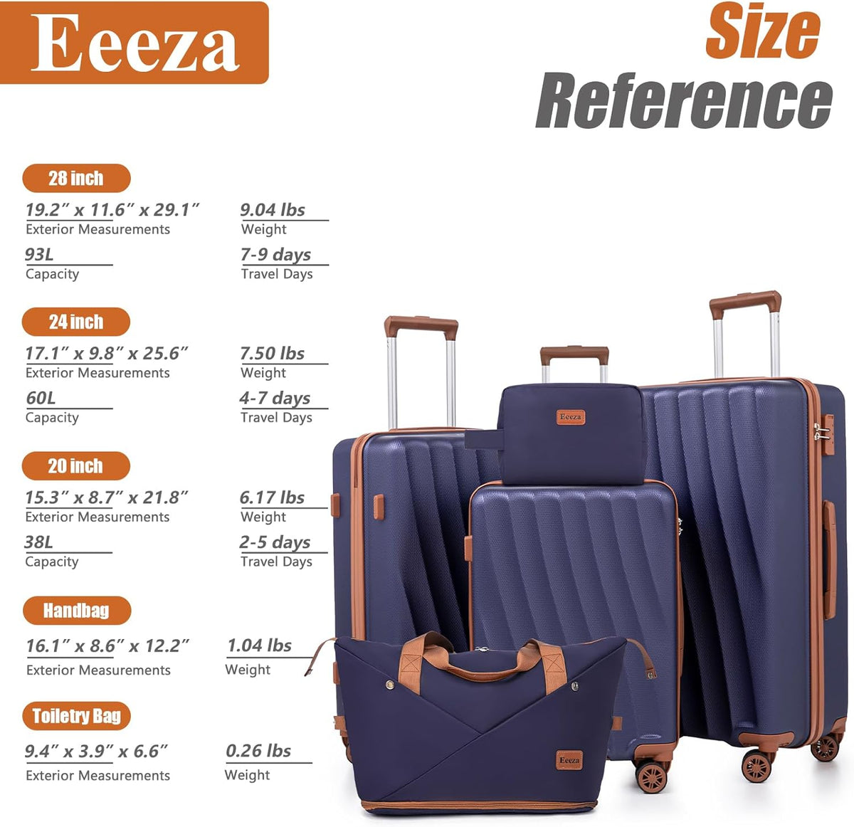 Carry on Luggage Sets 22x14x9 Airline Approved Durable Travel Luggage Suitcases with Wheels,ABS Hard Case Suitcases with Spinner Wheels,(Orange, Sets(20"/DB/TB))