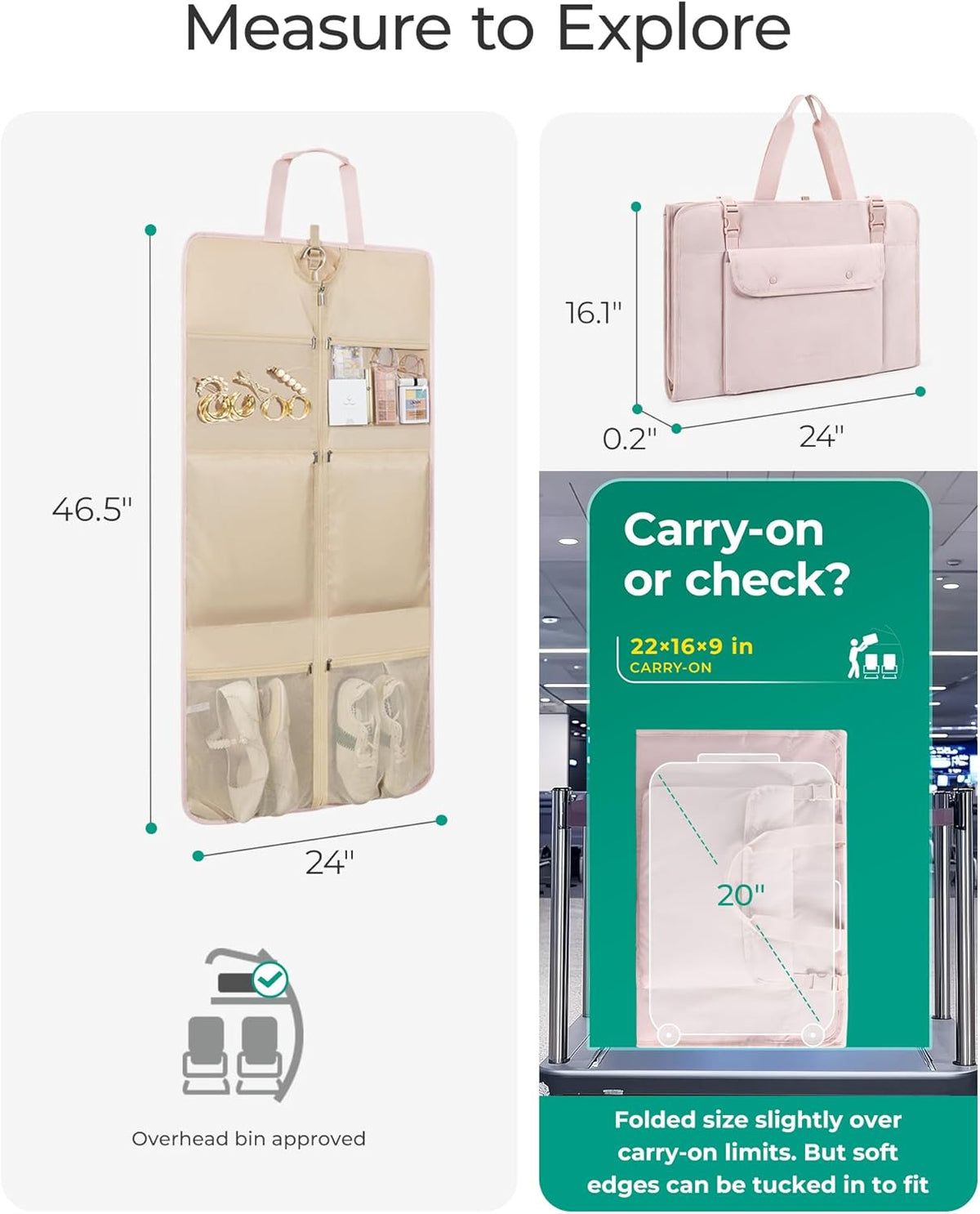 Garment Bags for Travel Foldable Carry on Suit Carrier for Hanging Clothes Stylish Dress Carrier Large Convertible Weekender Garment Bags for Women Men