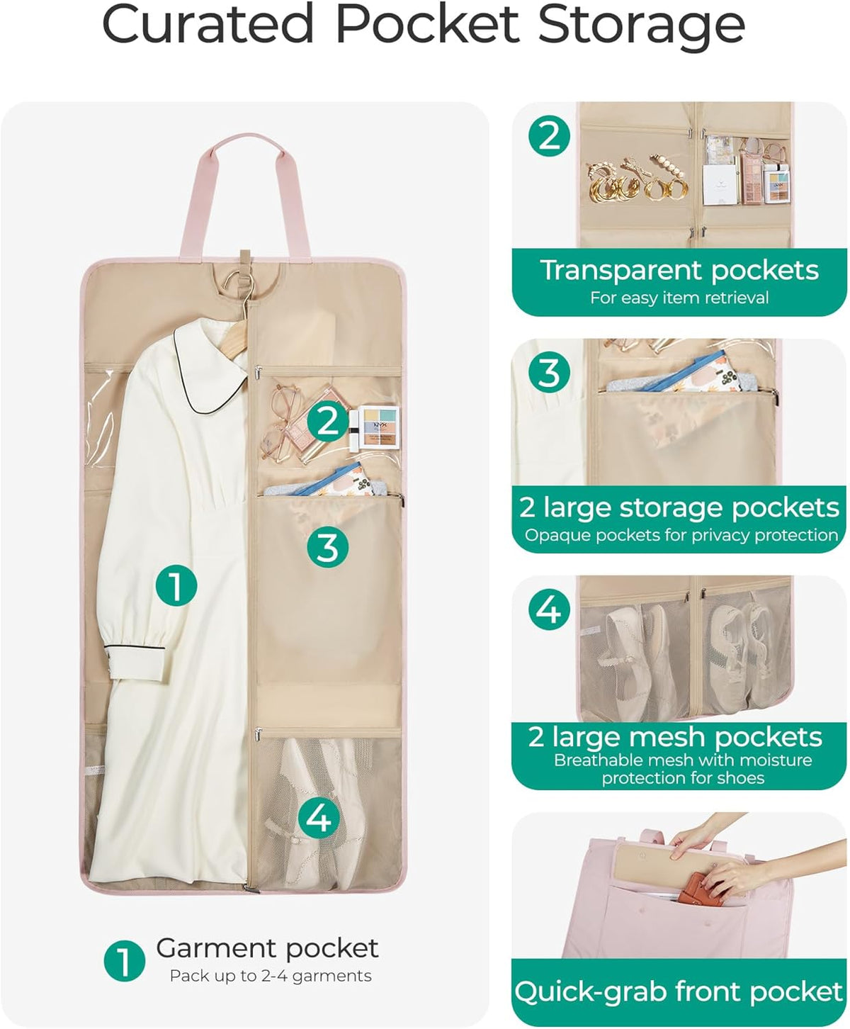 Garment Bags for Travel Foldable Carry on Suit Carrier for Hanging Clothes Stylish Dress Carrier Large Convertible Weekender Garment Bags for Women Men