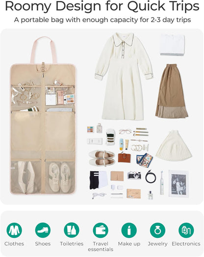 Garment Bags for Travel Foldable Carry on Suit Carrier for Hanging Clothes Stylish Dress Carrier Large Convertible Weekender Garment Bags for Women Men