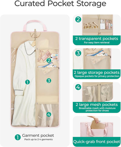 Garment Bags for Travel Foldable Carry on Suit Carrier for Hanging Clothes Stylish Dress Carrier Large Convertible Weekender Garment Bags for Women Men