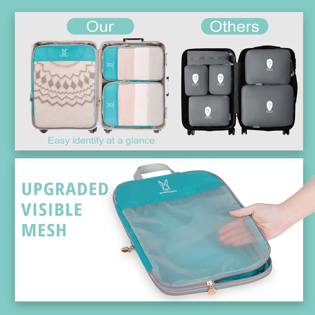 See Through Expandable Compression Packing Cubes, Mesh Travel Packing Cubes for Suitcases, Lightweight Organizers Bag Set for Travel Essentials for Luggage