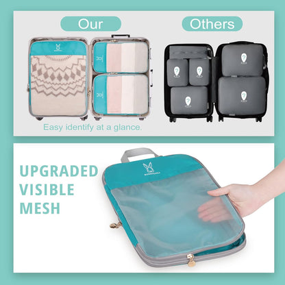 See Through Expandable Compression Packing Cubes, Mesh Travel Packing Cubes for Suitcases, Lightweight Organizers Bag Set for Travel Essentials for Luggage