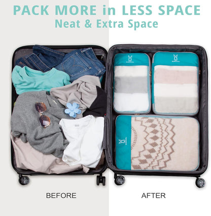 See Through Expandable Compression Packing Cubes, Mesh Travel Packing Cubes for Suitcases, Lightweight Organizers Bag Set for Travel Essentials for Luggage