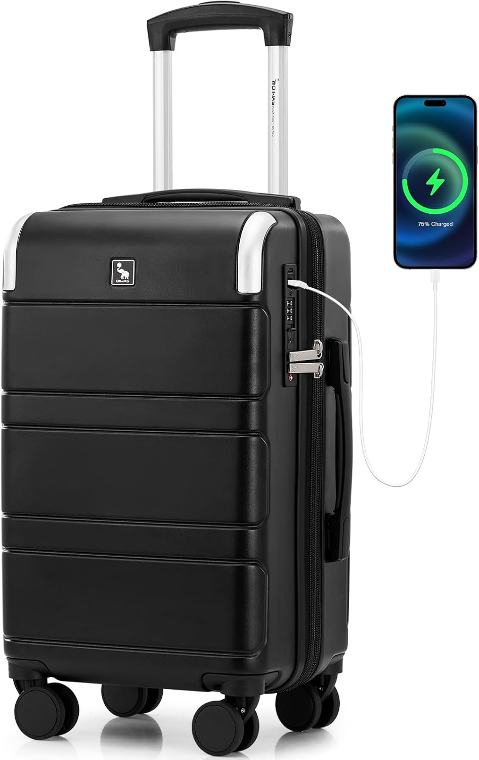 Expandable Carry On Luggage with USB Charging Port, Airline Approved PC Carry-On Suitcase with Spinner Wheels for Business trip, Hard Shell Suitcase for Travel