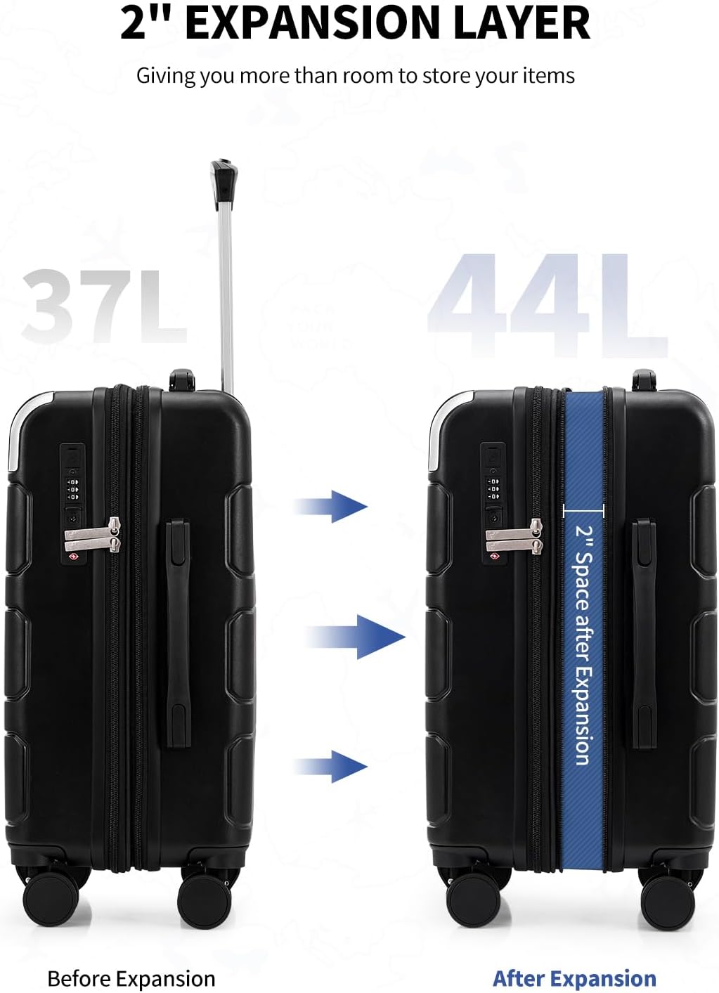 Expandable Carry On Luggage with USB Charging Port, Airline Approved PC Carry-On Suitcase with Spinner Wheels for Business trip, Hard Shell Suitcase for Travel