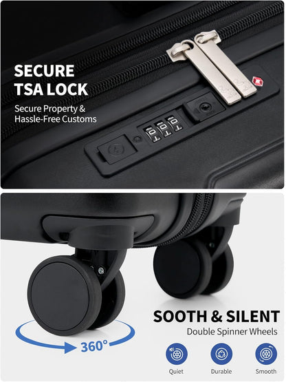 Expandable Carry On Luggage with USB Charging Port, Airline Approved PC Carry-On Suitcase with Spinner Wheels for Business trip, Hard Shell Suitcase for Travel
