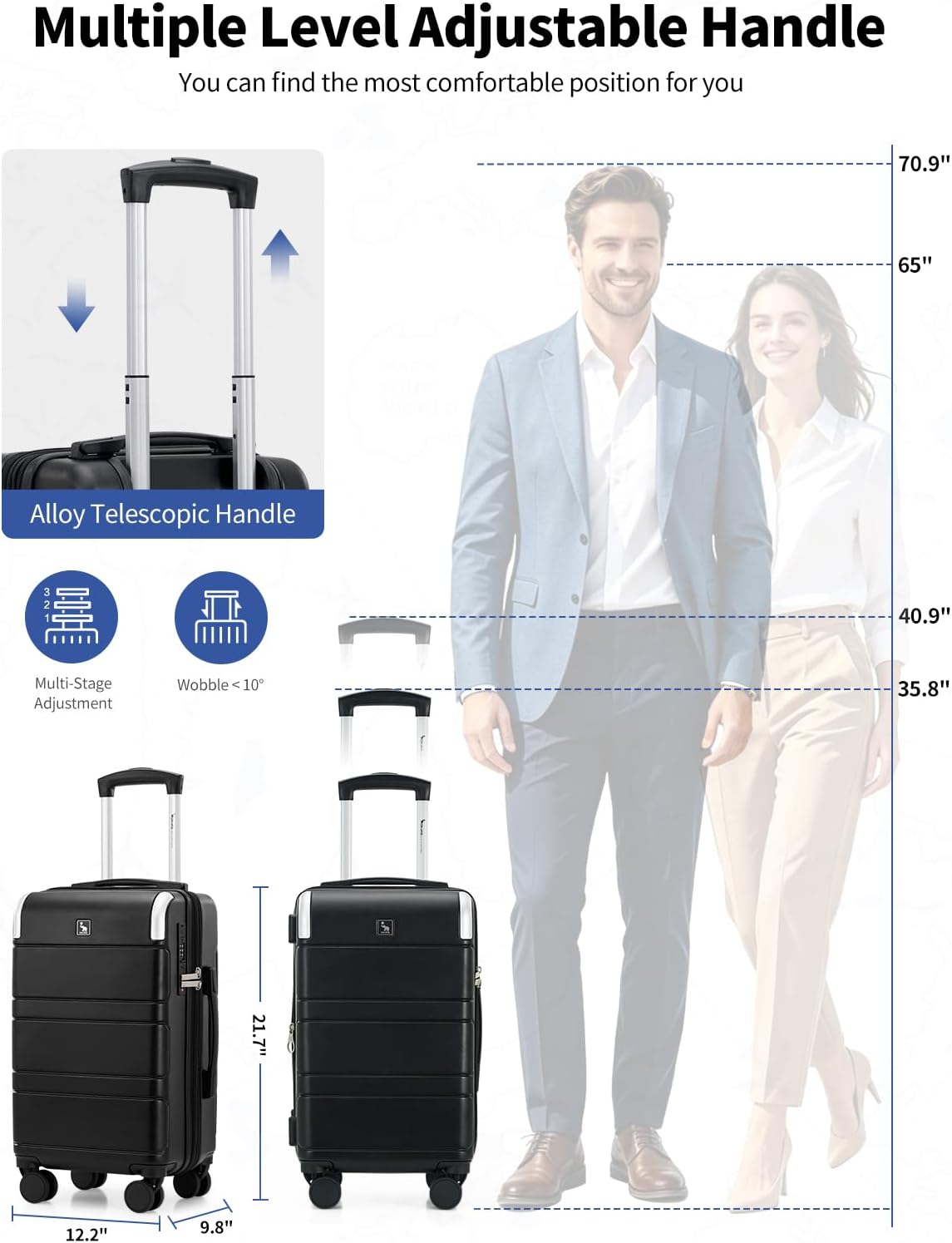Expandable Carry On Luggage with USB Charging Port, Airline Approved PC Carry-On Suitcase with Spinner Wheels for Business trip, Hard Shell Suitcase for Travel