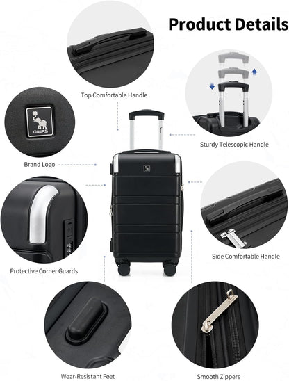 Expandable Carry On Luggage with USB Charging Port, Airline Approved PC Carry-On Suitcase with Spinner Wheels for Business trip, Hard Shell Suitcase for Travel