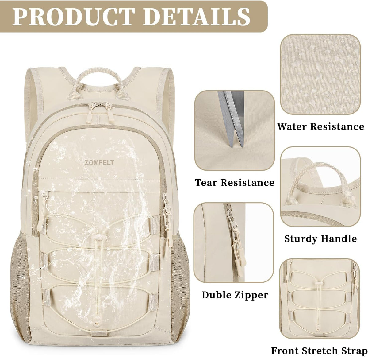 Hiking Backpack for Women Men, 15L Lightweight Packable Backpack | Water Resistant Small Travel Backpack, Lightweight Backpack, Foldable Daypack for Hiking, Walking, Cycling, Camping, Beige