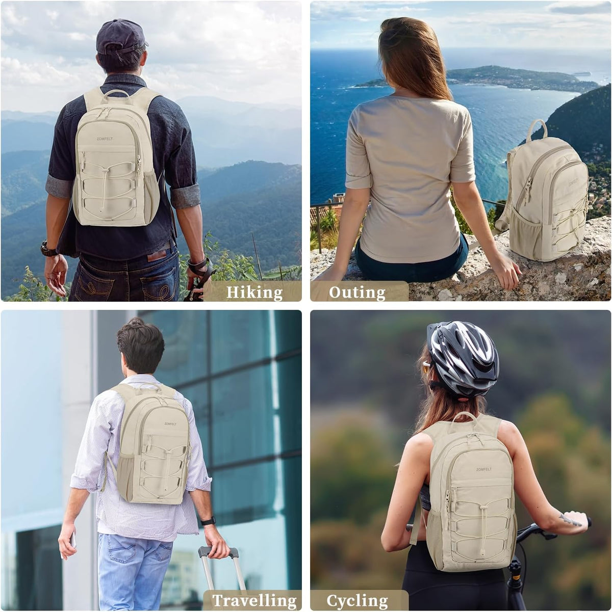 Hiking Backpack for Women Men, 15L Lightweight Packable Backpack | Water Resistant Small Travel Backpack, Lightweight Backpack, Foldable Daypack for Hiking, Walking, Cycling, Camping, Beige