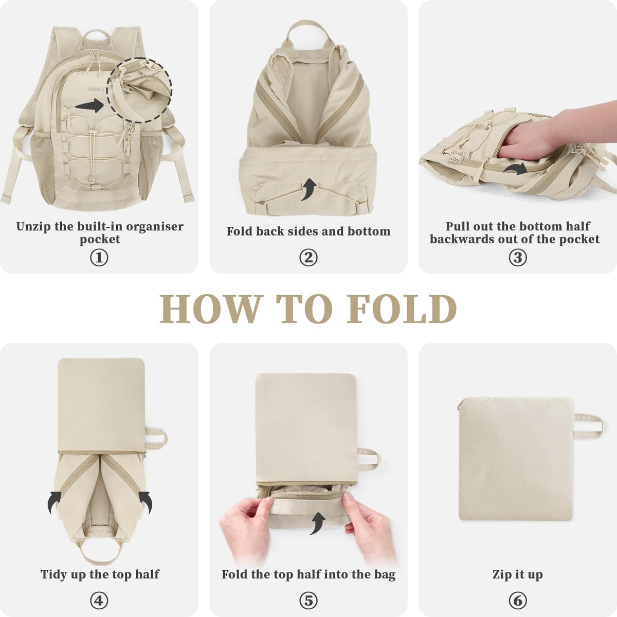 Hiking Backpack for Women Men, 15L Lightweight Packable Backpack | Water Resistant Small Travel Backpack, Lightweight Backpack, Foldable Daypack for Hiking, Walking, Cycling, Camping, Beige