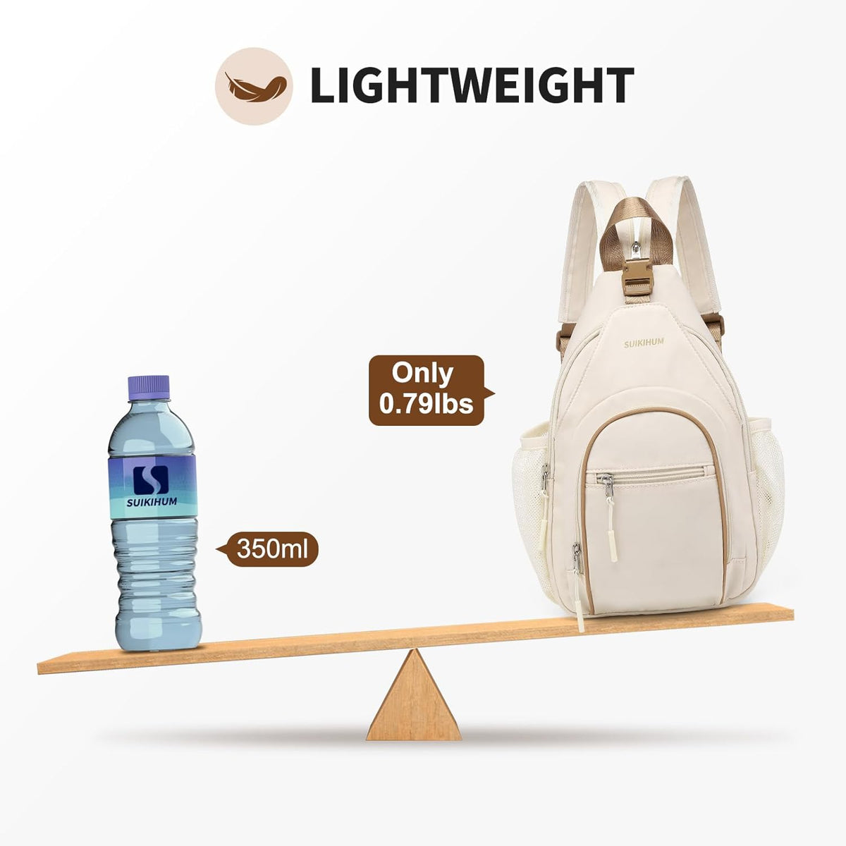 Crossbody Sling Bag with Water Bottle Holder, 8.3" Convertible Small Backpack Anti Theft Daypack, Chest Fanny Pack for Men Women, Beige