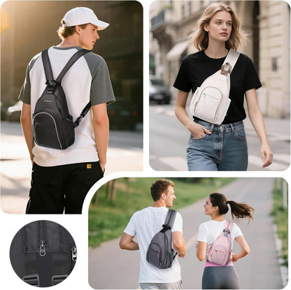 Crossbody Sling Bag with Water Bottle Holder, 8.3" Convertible Small Backpack Anti Theft Daypack, Chest Fanny Pack for Men Women, Beige