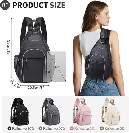 Crossbody Sling Bag with Water Bottle Holder, 8.3" Convertible Small Backpack Anti Theft Daypack, Chest Fanny Pack for Men Women, Beige